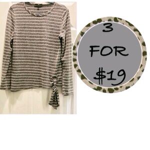 3/$19 Joy Joy Asymmetric knit Long Sleeve tie waist striped tunic blouse
